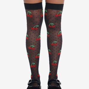 Black‎ Polka Dot Cherry Thigh High Tights Leg Avenue Hot Topic